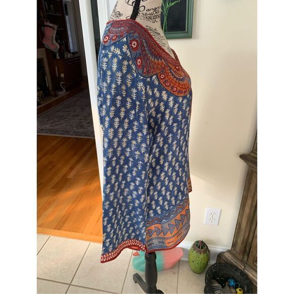 Tolani Indigo BoHo Silk Top - Picture 2 of 9